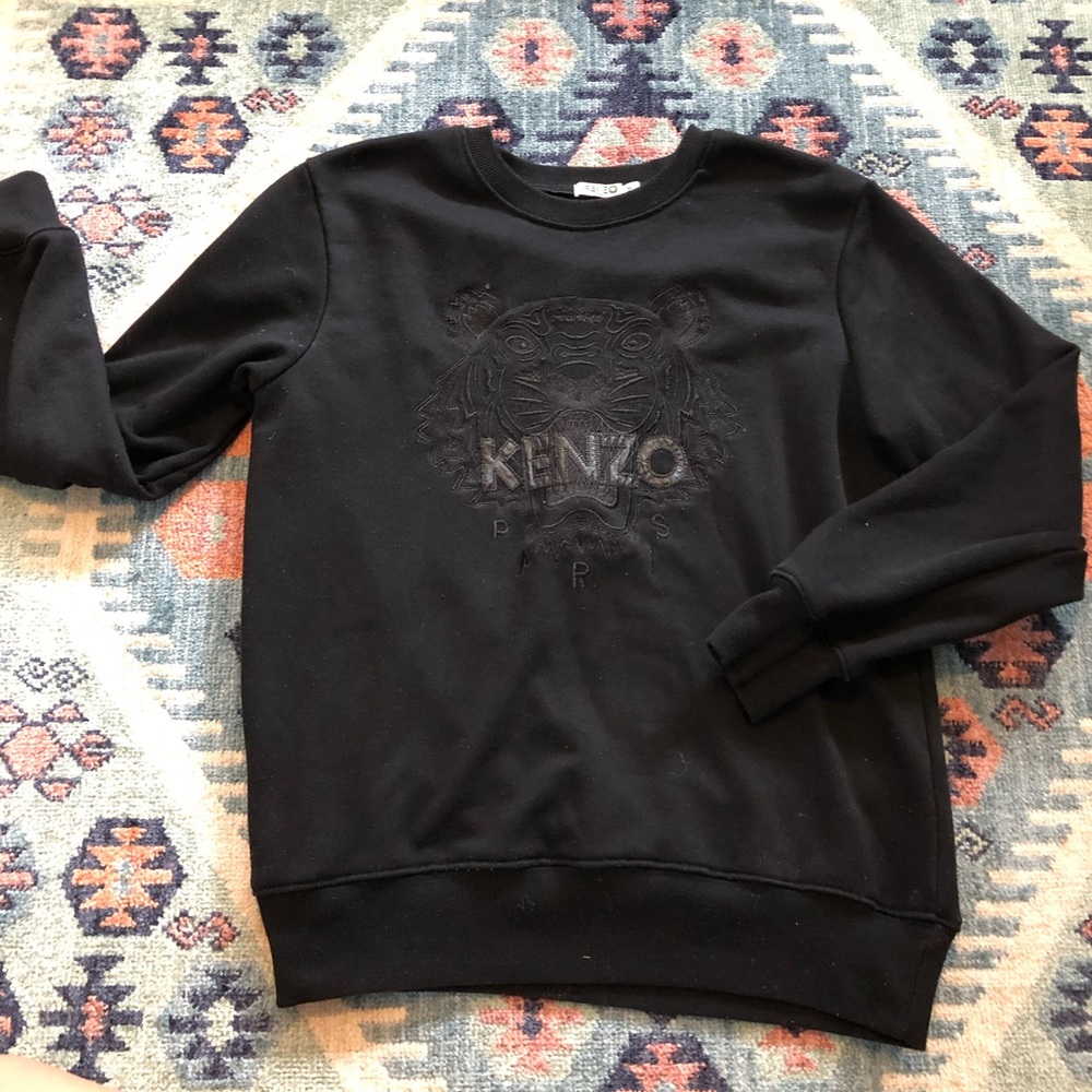 KENZO PARIS TIGER EMBROIDERED BLACK SWEATER SIZE M